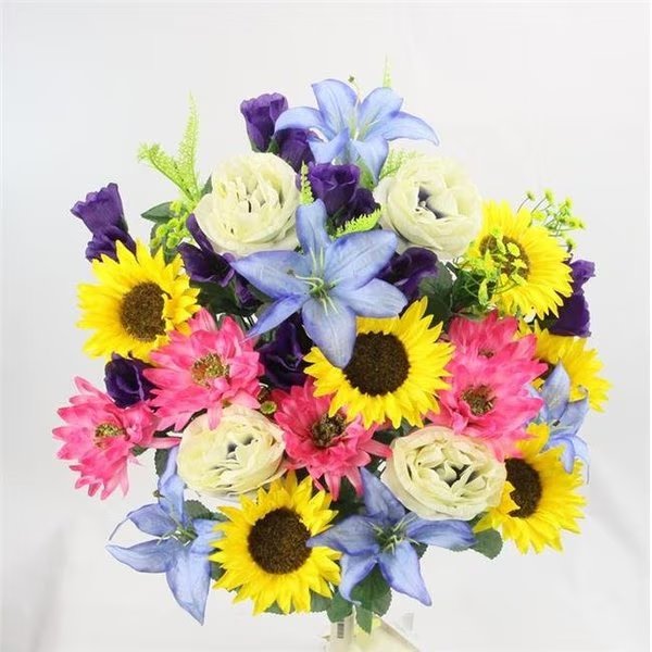 Admired by Nature ABN1B010-YW-PUR-BT 36 Stem Artificial Spring Dahlia & Sunflower Mixed Flower Bush - Yellow; Purple & Beauty, Adlmired By Nature, Mfr#: ABN1B010-YW-PUR-BT